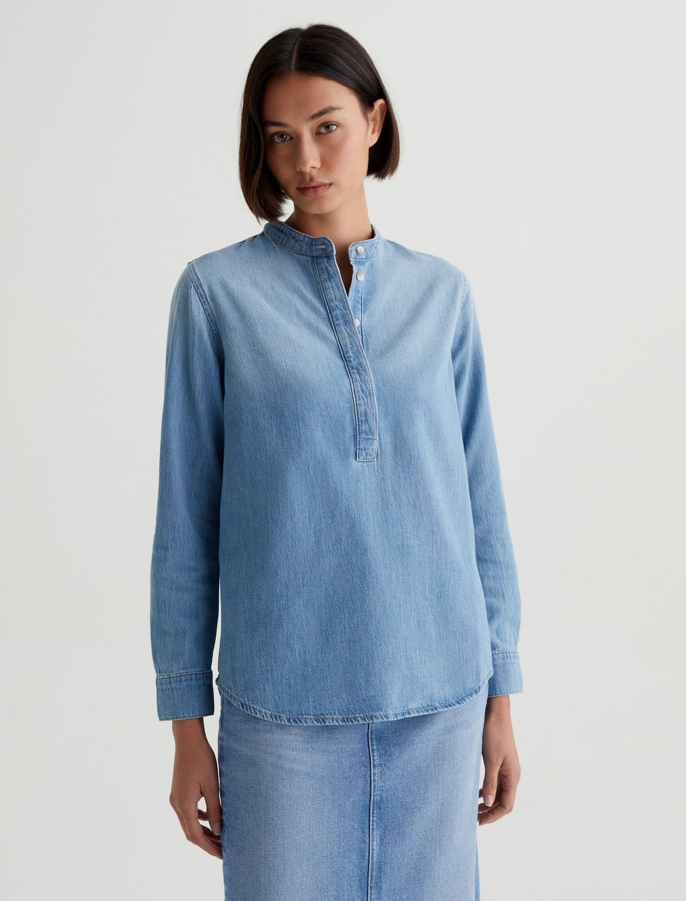 Helen|Chambray Half Placket Shirt